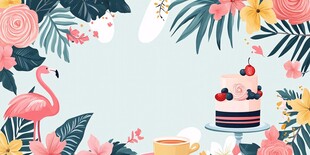 夏日火烈鸟与甜品插画