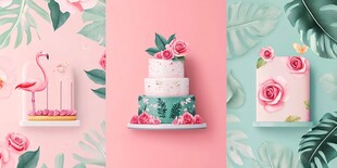 梦幻花卉甜品装饰插画