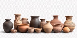各式古朴陶罐整齐排列