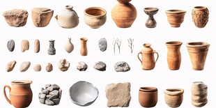 古代陶器与石器集合展示