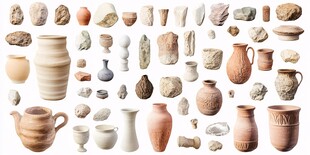 古代陶器与石器文物集合