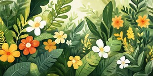 繁茂花丛中的多彩花卉世界