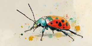 水彩风多彩瓢虫插画