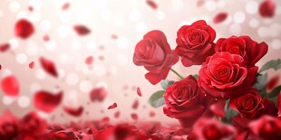 浪漫红玫瑰与飘落花瓣