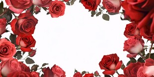 红玫瑰环绕的浪漫花卉图景
