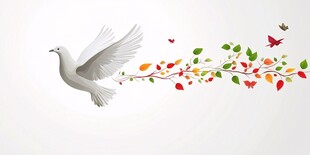 白鸽衔彩叶飞舞的灵动画面