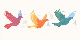彩色飞鸟展翅飞翔画面