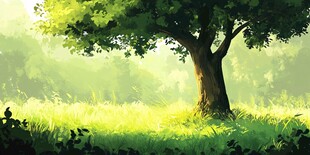 阳光照耀下的静谧大树