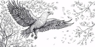 雄鹰展翅于林间