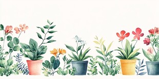 手绘盆栽花卉装饰图案