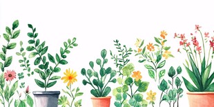 手绘盆栽植物清新插画