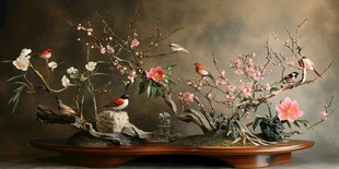 中式花鸟盆景艺术摆件