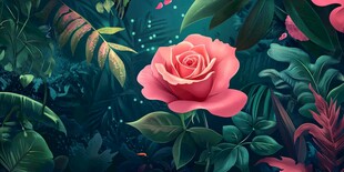 梦幻粉玫瑰绽于繁茂绿植间