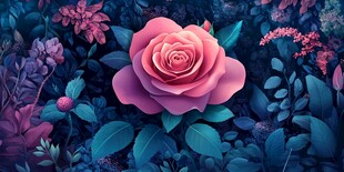 梦幻粉玫瑰绽放于幽谧花丛