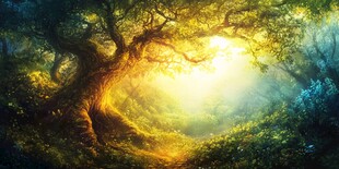 梦幻森林中的阳光奇幻景象