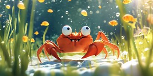 海底萌蟹在水草间的欢乐时刻