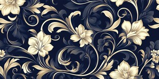 复古花卉黑金无缝图案