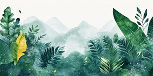 清新绿植与远山风景图