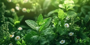 清新绿意中的薄荷与雏菊