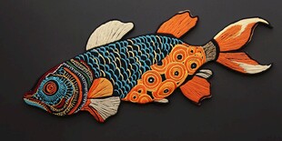 彩色刺绣金鱼装饰图案