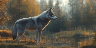 草原孤狼 秋日旷野景象