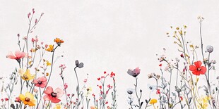 手绘烂漫花卉风景图