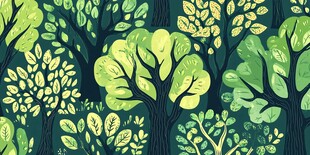 清新手绘风森林绿植图案