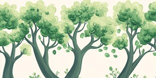 清新绿意树木插画背景图