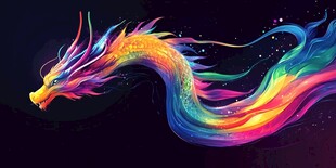 炫彩梦幻神龙舞动夜空