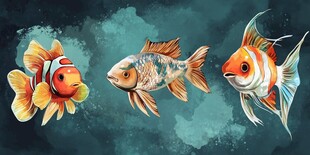 三条色彩斑斓的观赏鱼