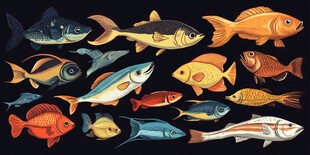 多样鱼类插画展示