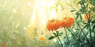 阳光照耀下的绚烂橙色花朵