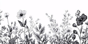 黑白花卉图案边框设计