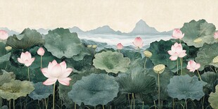 水墨荷塘 远山诗意画卷