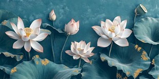 水墨风盛开的清雅白莲花