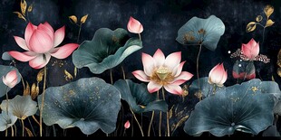 中式水墨风荷花绽放图景