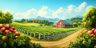 田园风光中的红色农舍