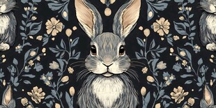 可爱兔子与花卉的精美图案