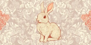 手绘萌兔与花卉背景图