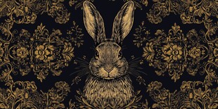 金色兔子与复古花纹图案