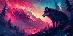 孤狼于梦幻山林间遥望