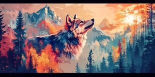 山林中狼的壮丽秋日图景