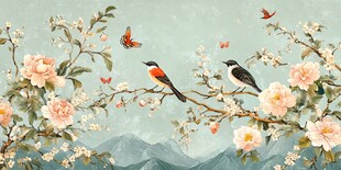 花鸟绘景 春日枝头的灵动