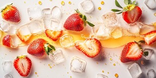 草莓冰块图 清新夏日感