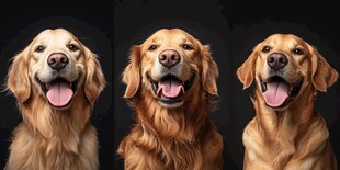 三张金毛犬的可爱表情照