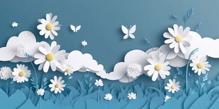 蓝色纸艺雏菊梦幻风景