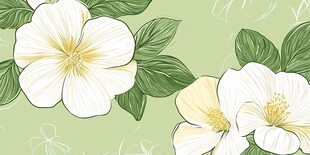 清新白花朵与绿叶插画