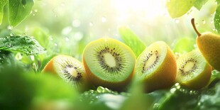 阳光下的鲜切猕猴桃与梨