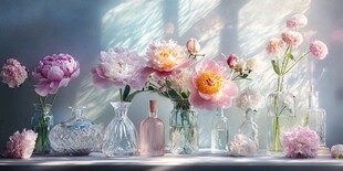 浪漫花卉与玻璃器皿组合