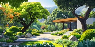 日式庭院的静谧自然景致